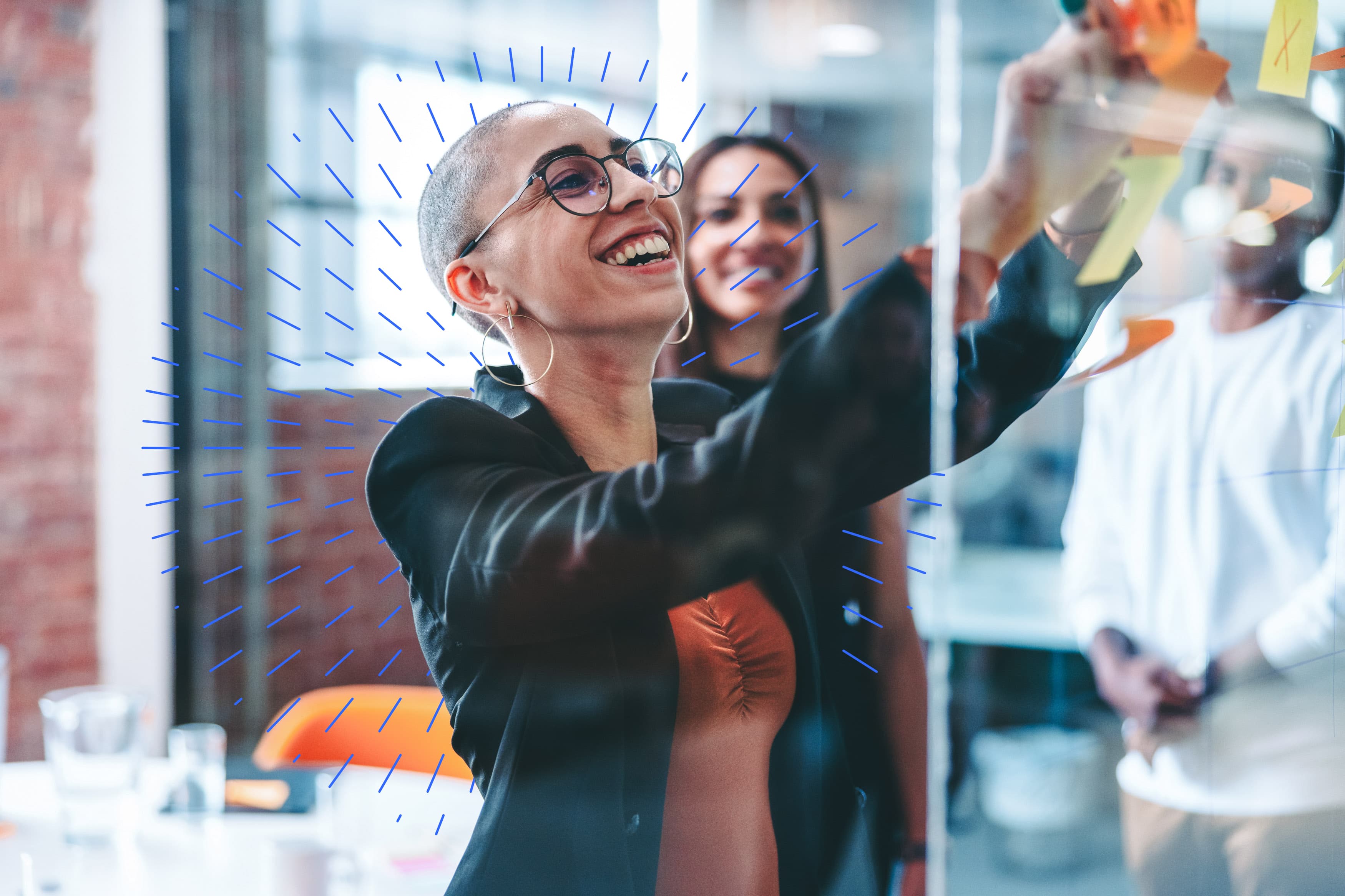 woman smiling at board