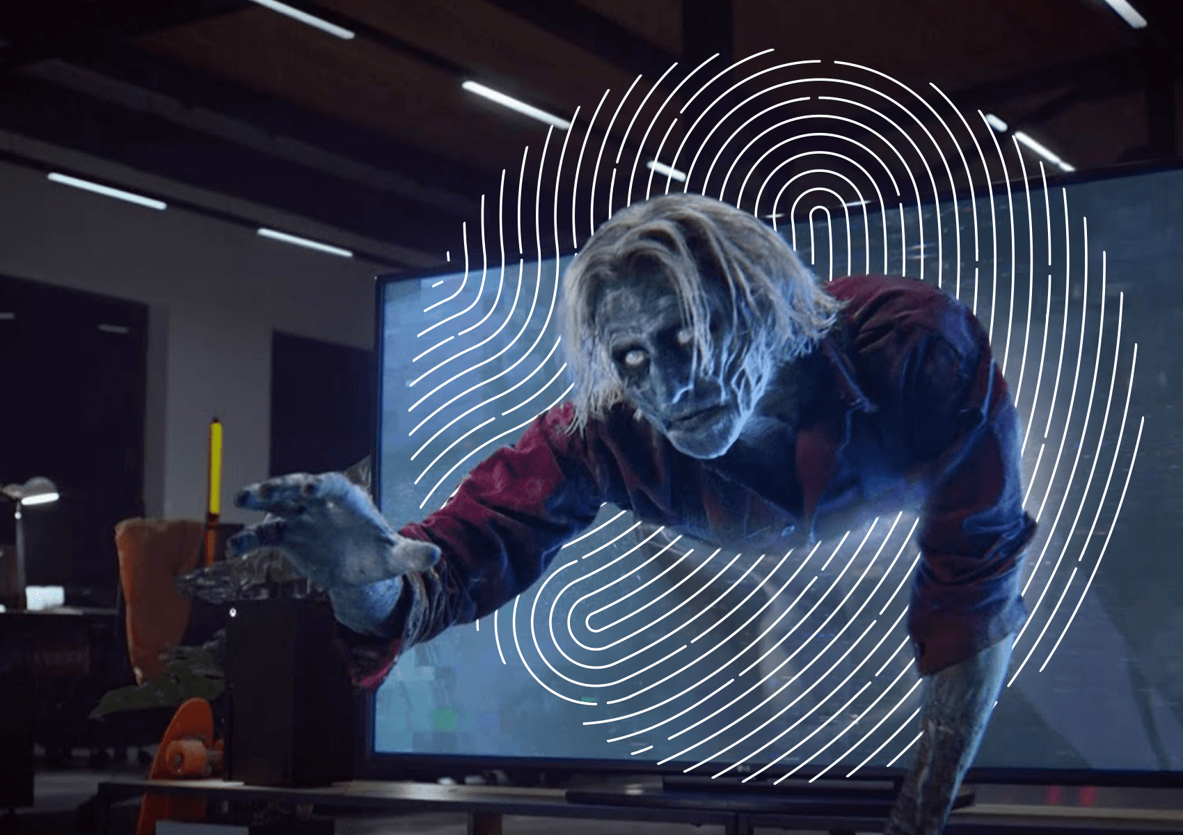 Zombie crawling out of monitor