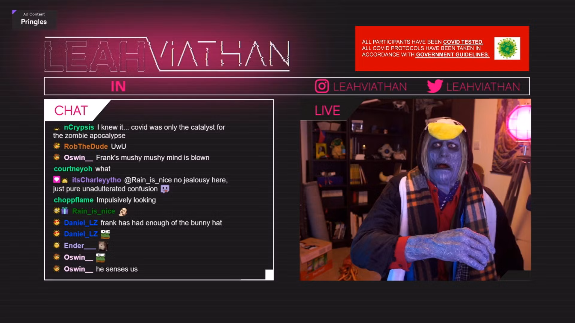 Twitch streaming page and Pringles