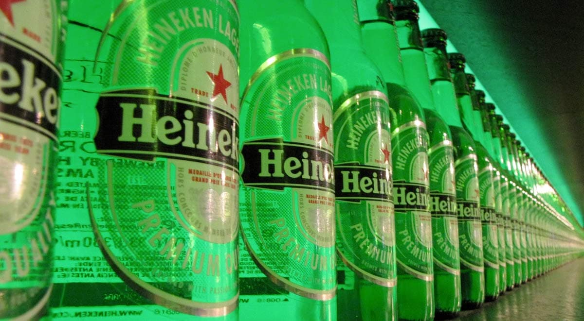 Image of Heineken Beer Bottles in a Row