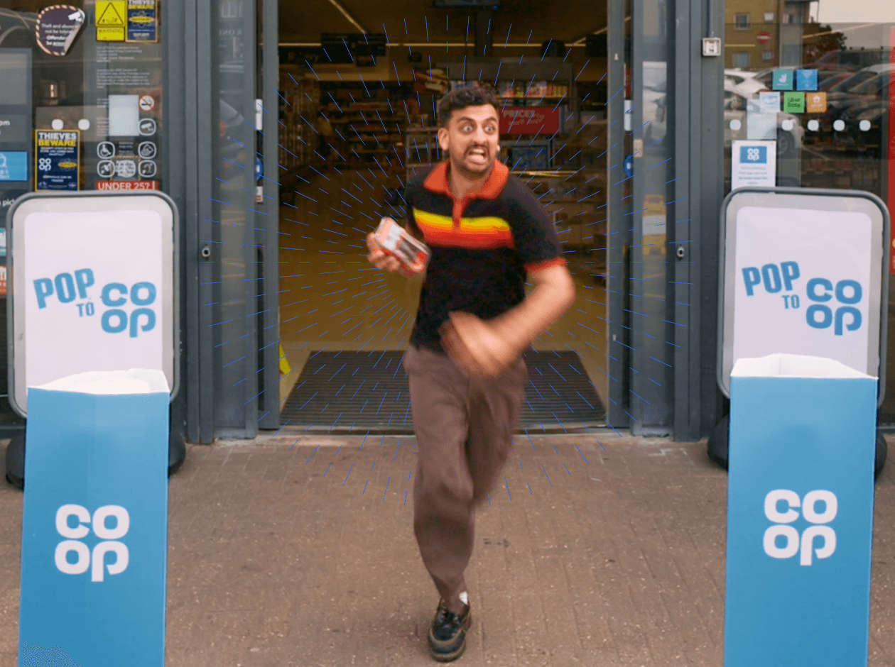 Jake Bhardwaj appearing in Co-op’s Pop to Co-op social microdrama campaign created with Carat UK and Platform Media.